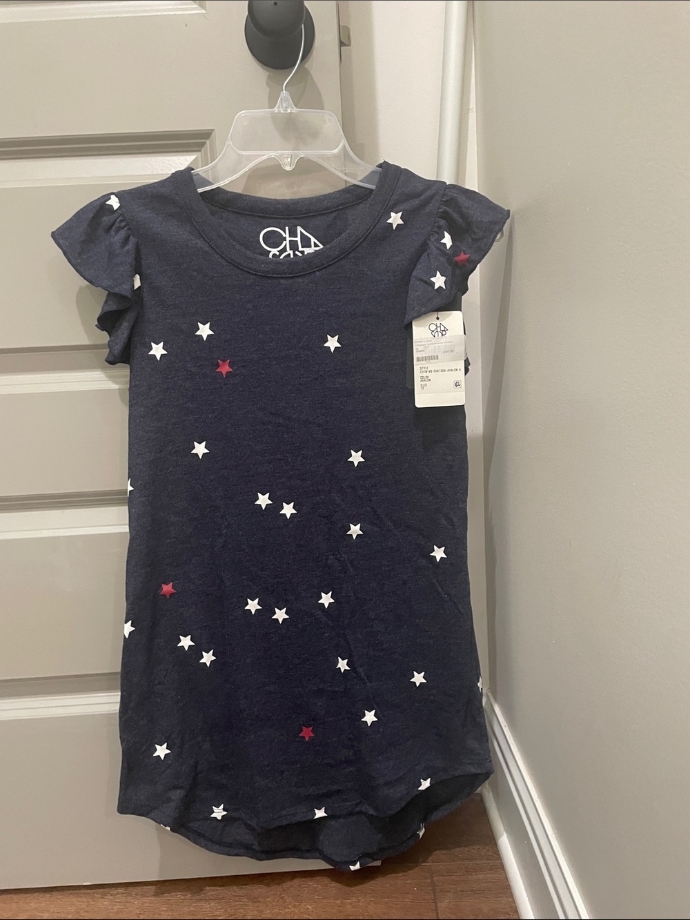 Navy Star Print Ruffle Sleeve Kids Dress